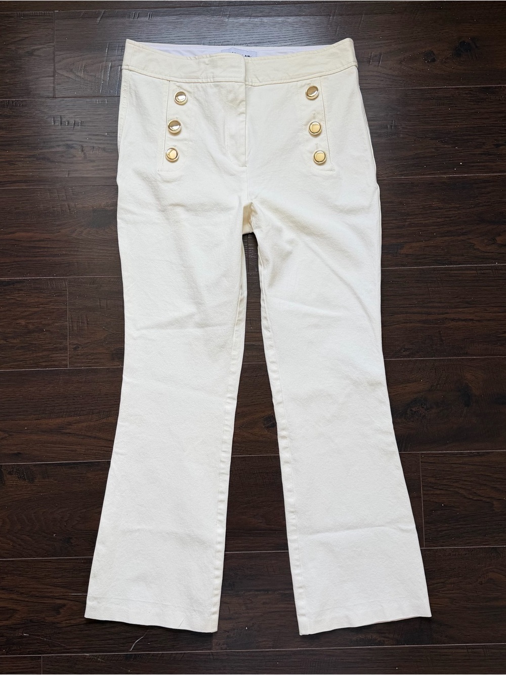 Derek Lam 10 Crosby Ivory Sailor Jeans Crop Flare Gold Button Detail